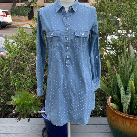 ann taylor loft denim dress Ann Taylor LOFT Navy Floral Embroidered Long Sleeve Dress – SilkRoll main image 1